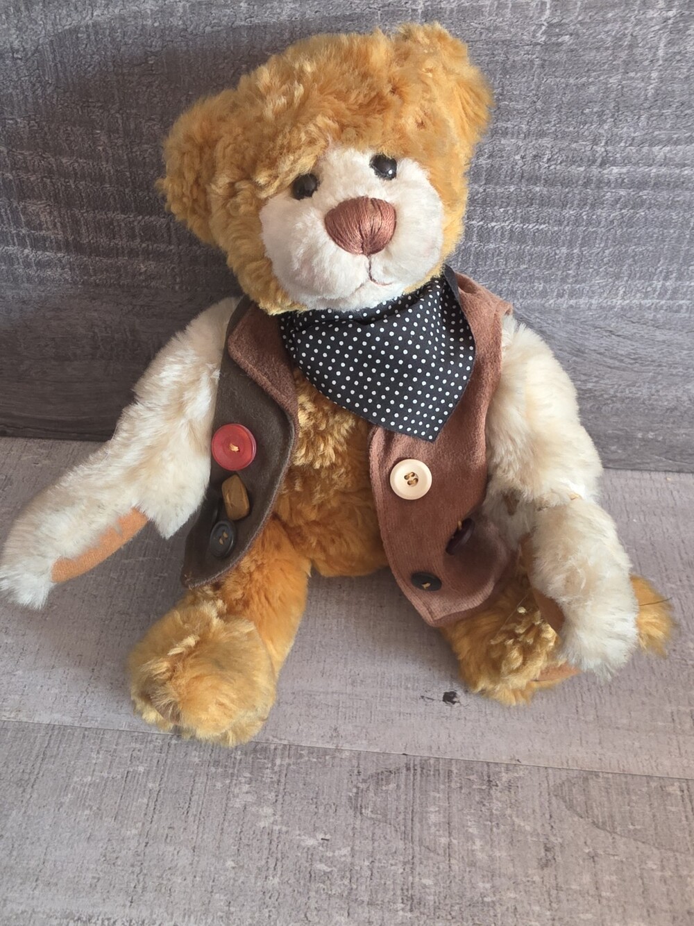 Ganz Cottage Collectibles Brown Teddy Bear By Lorraine Button Vest 17" VTG b297